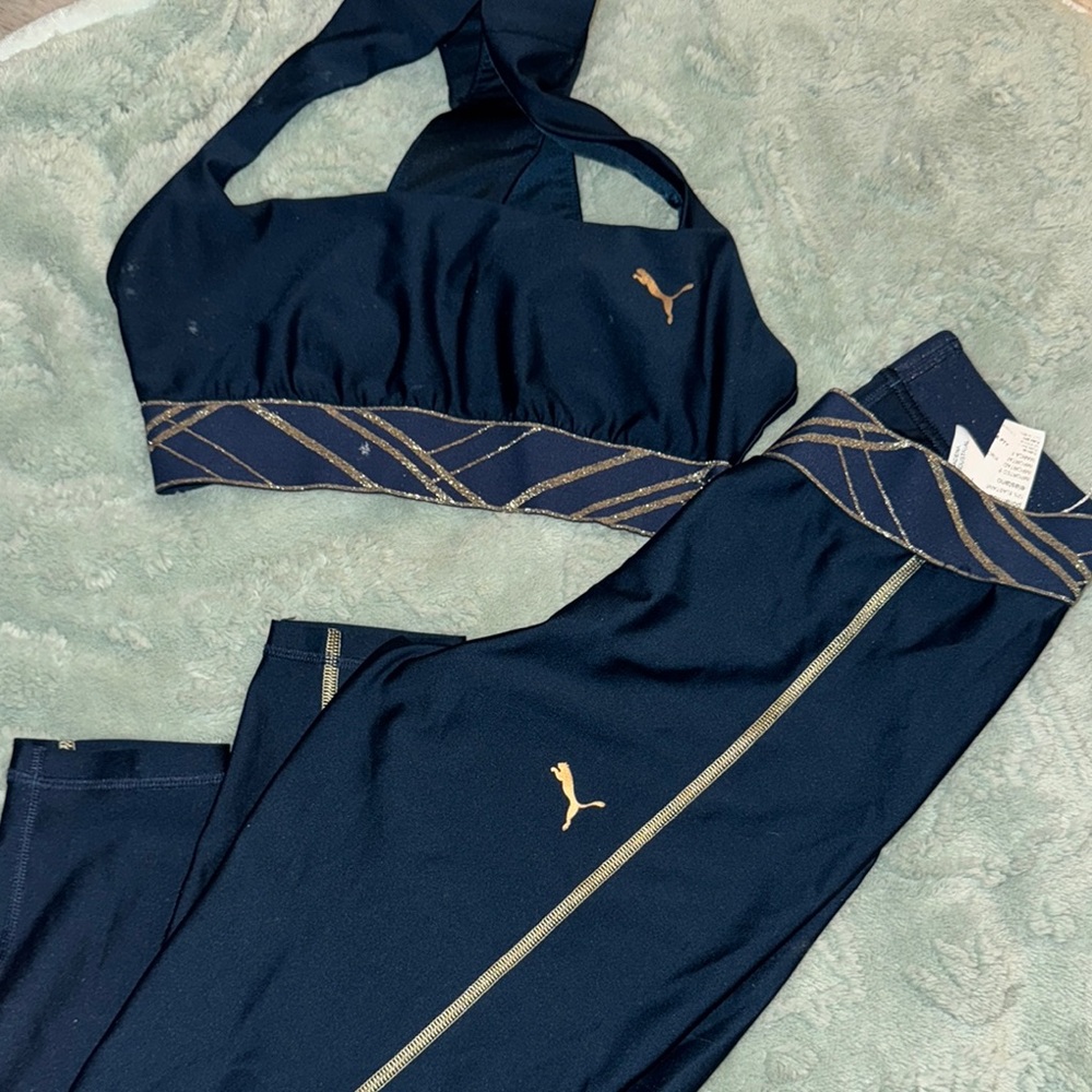 Puma Navy Blue Sports Bra and Leggings Set